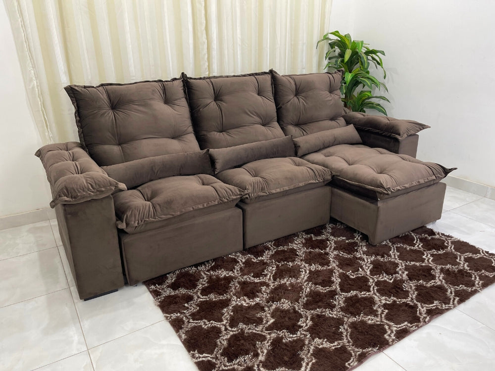 Sofá Retrátil Reclinável Atenas 2.70m – Marrom - Móveis furniture