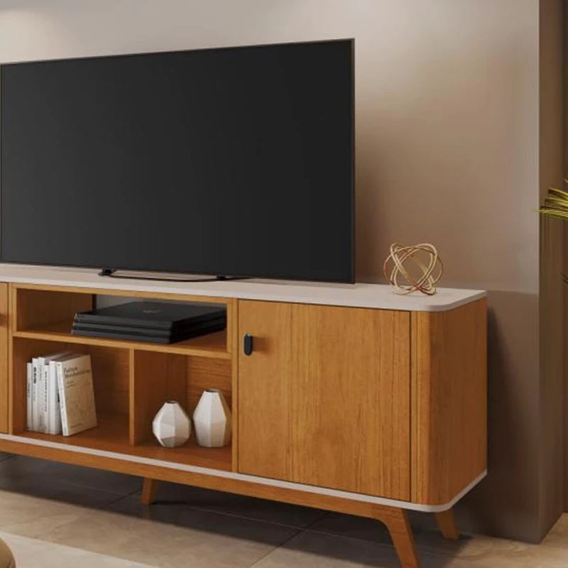 Rack Bancada Oslo Candian Larg.1.80m Cinamomo/Off White C/2 Portas Detalhe Arredondado - JCM