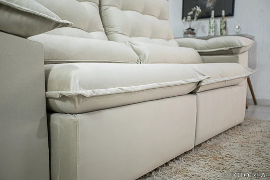 Sofá Retrátil Reclinável 2.90mEmanuelly Veludo Bege - Móveis furniture