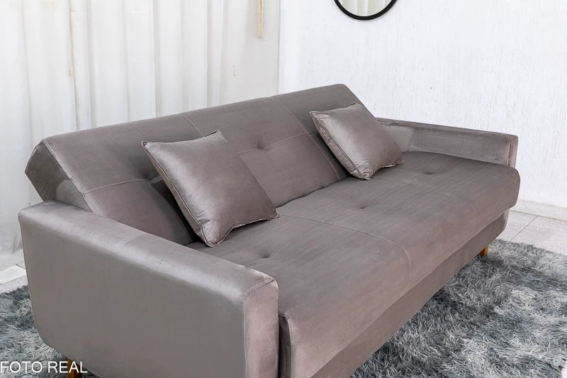 Sofá Cama Pâmela Larg. 2.00m Veludo Bege - Móveis furniture