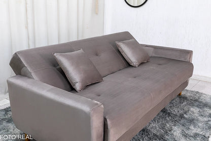Sofá Cama Pâmela Larg. 2.00m Veludo Bege - Móveis furniture