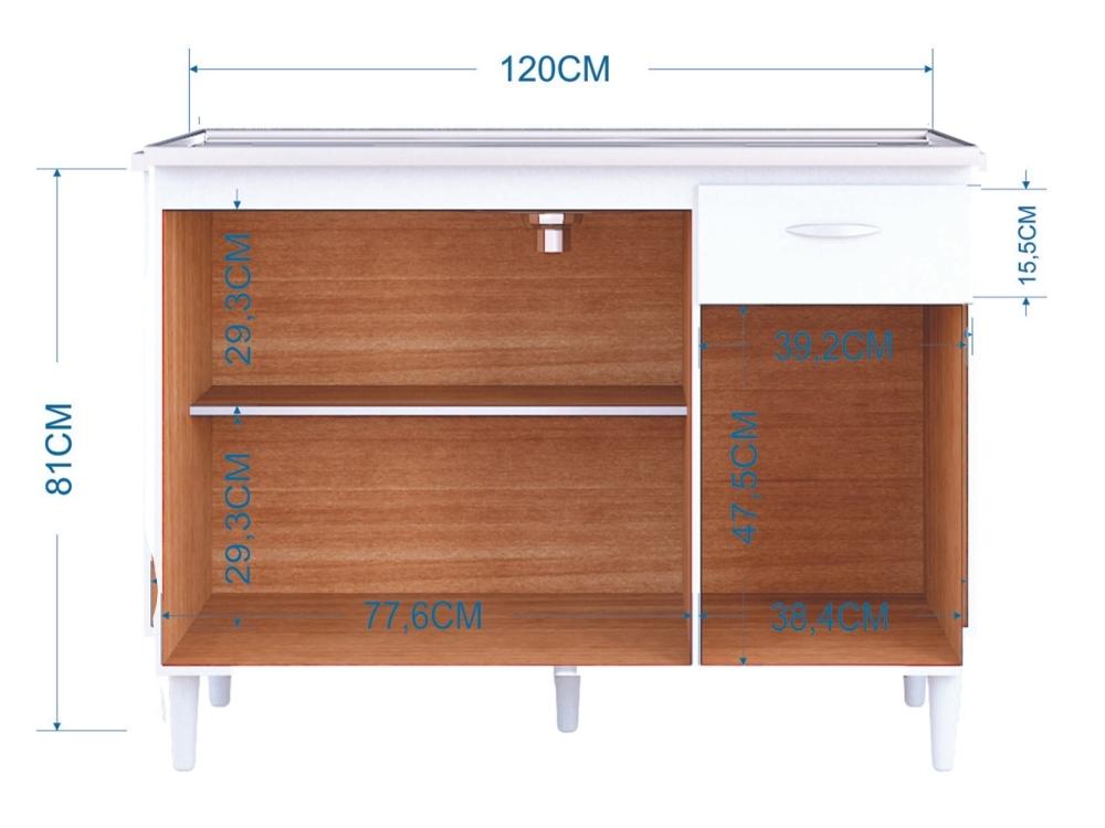 Balcão de cozinha Poquema com tampo 1,20 - Móveis furniture