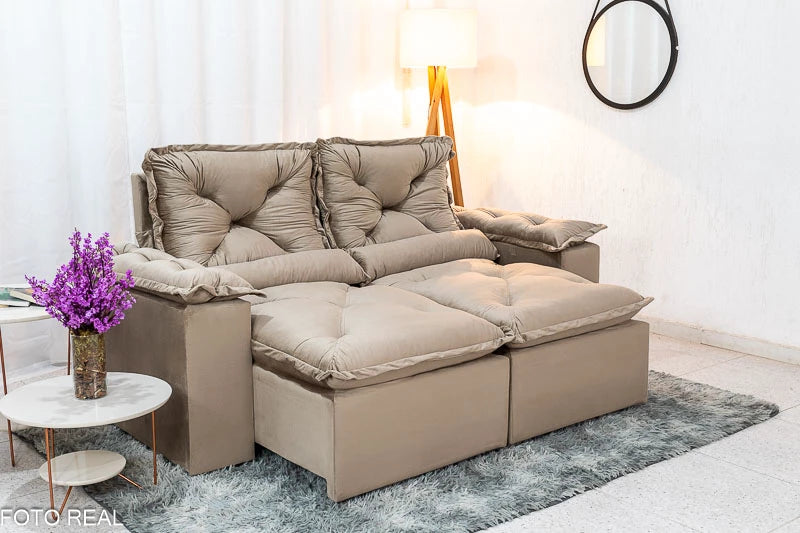 Sofá Retrátil Reclinável 2.00m Texas Veludo Bege - Móveis furniture