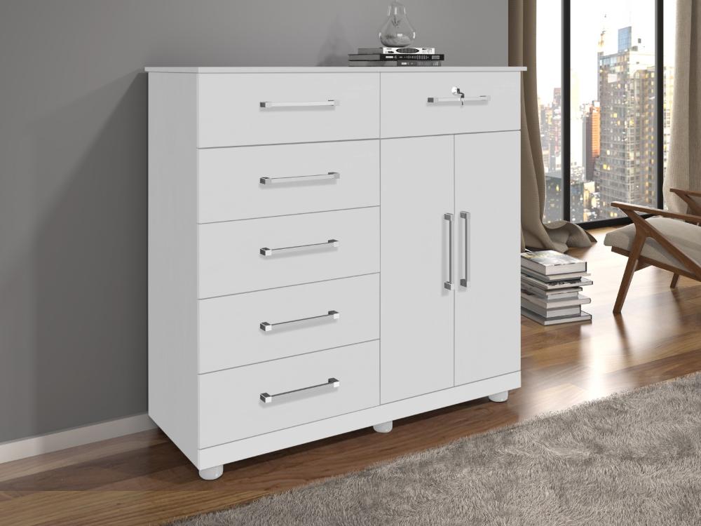 Cômoda 6 gavetas 2 portas Ref.: 021 – Branco - Móveis furniture