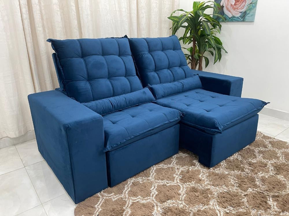 Sofá Retrátil Reclinável Small 2.00m – Azul Veludão - Móveis furniture