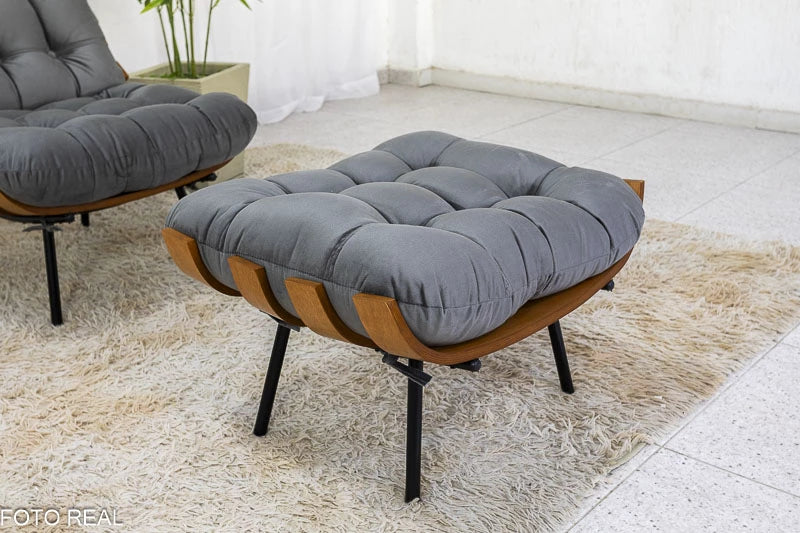 Poltrona com Puff Florença Veludo Grafite