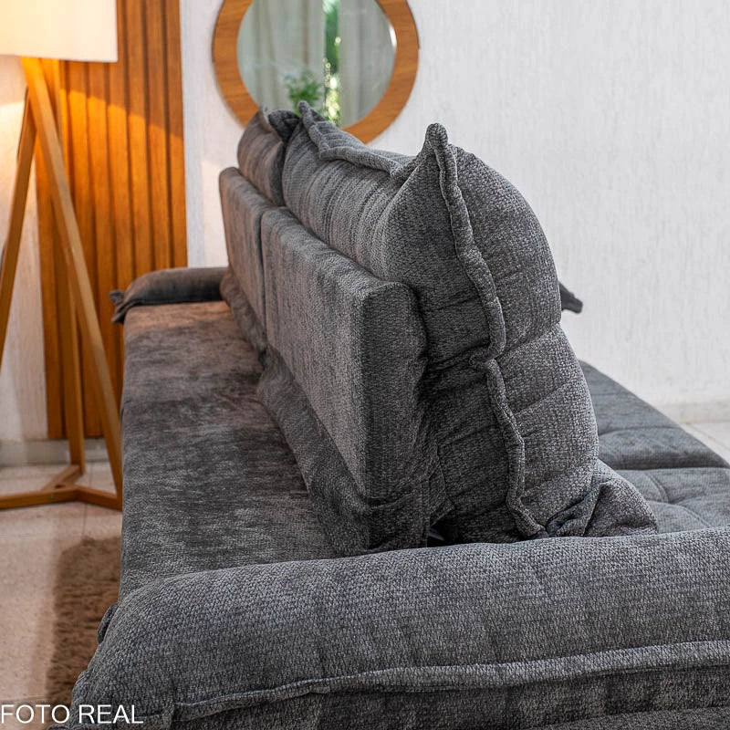 Sofá Retrátil Reclinável Itauna 2.30m Chenille Grafite 573 D28 Soft - Molas Ensacadas