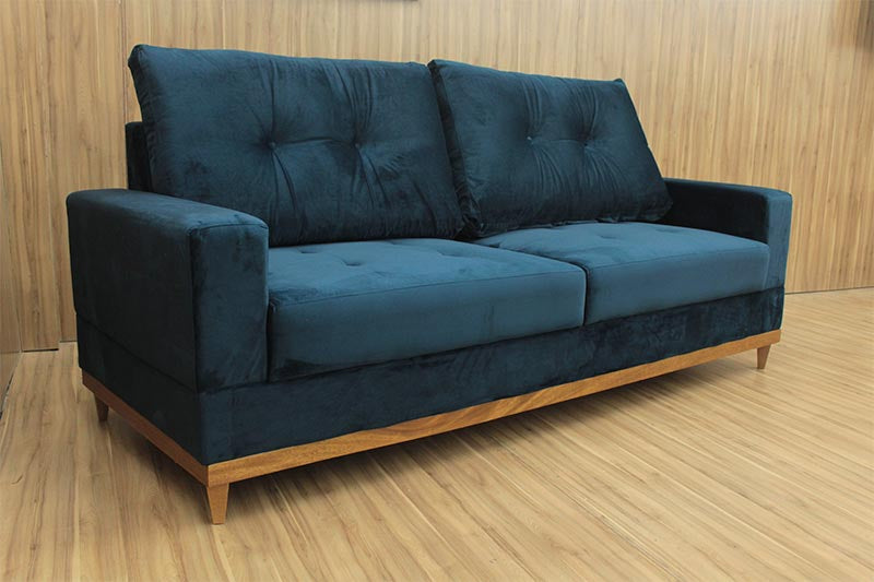 Sofá 3 Lugares Living 2,15 m Azul Milena - Móveis furniture