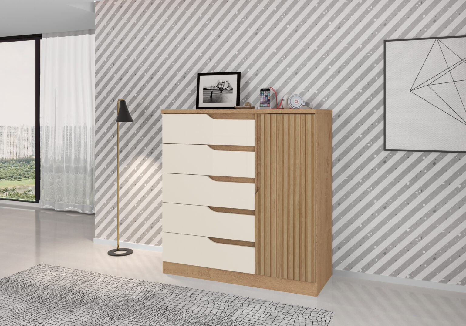 Cômoda Sapateira Paris New 5 Gavetas 1 Porta Atualle - Móveis furniture