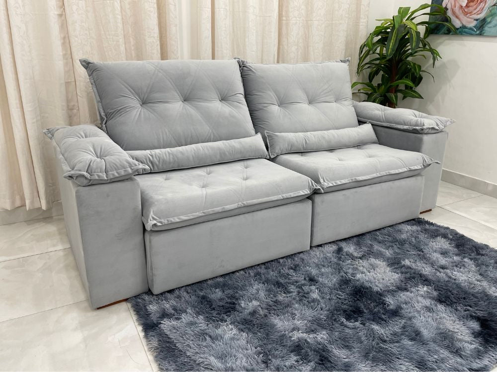 Sofá Retrátil Reclinável Las Vegas 2.30m – Prata Veludão - Móveis furniture