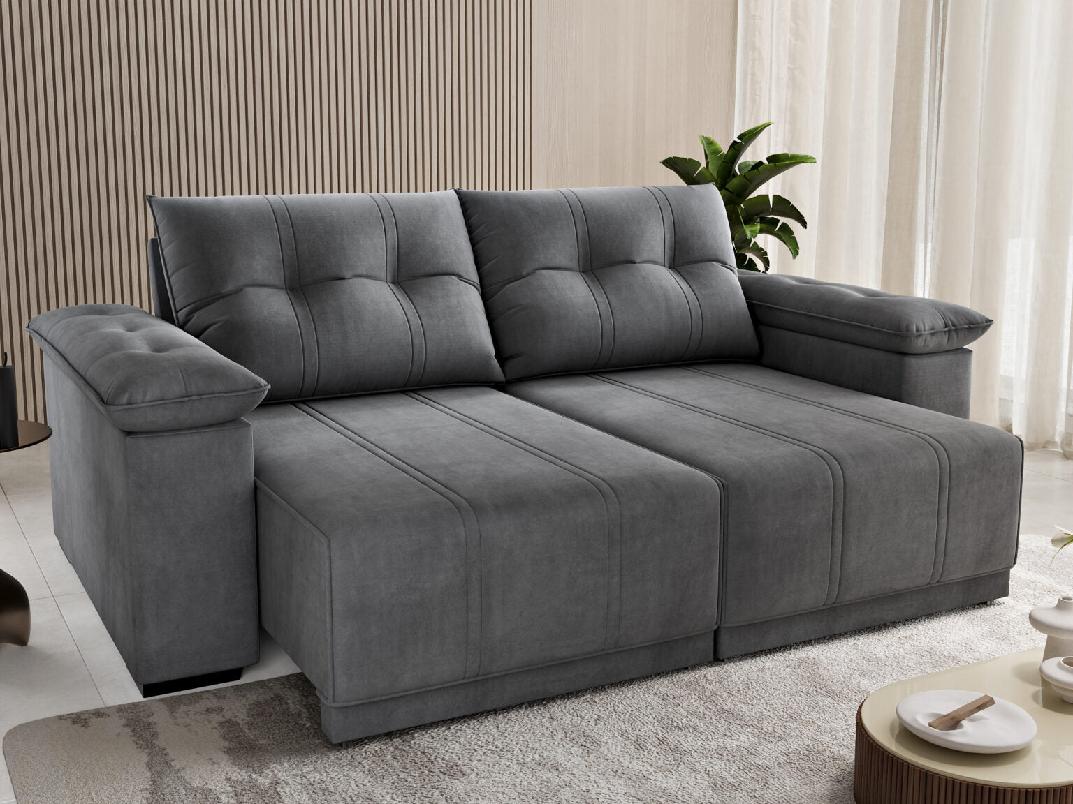 Sofá Retrátil e Reclinável Del/Delta 2,00 m Veludo Cinza Grafite – VIERO