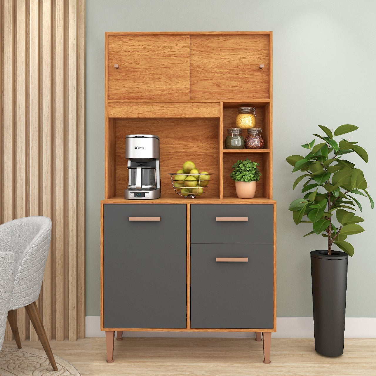 Kit Cozinha Dália C211 0,90 m Cinamono/Grafite – FELLICCI