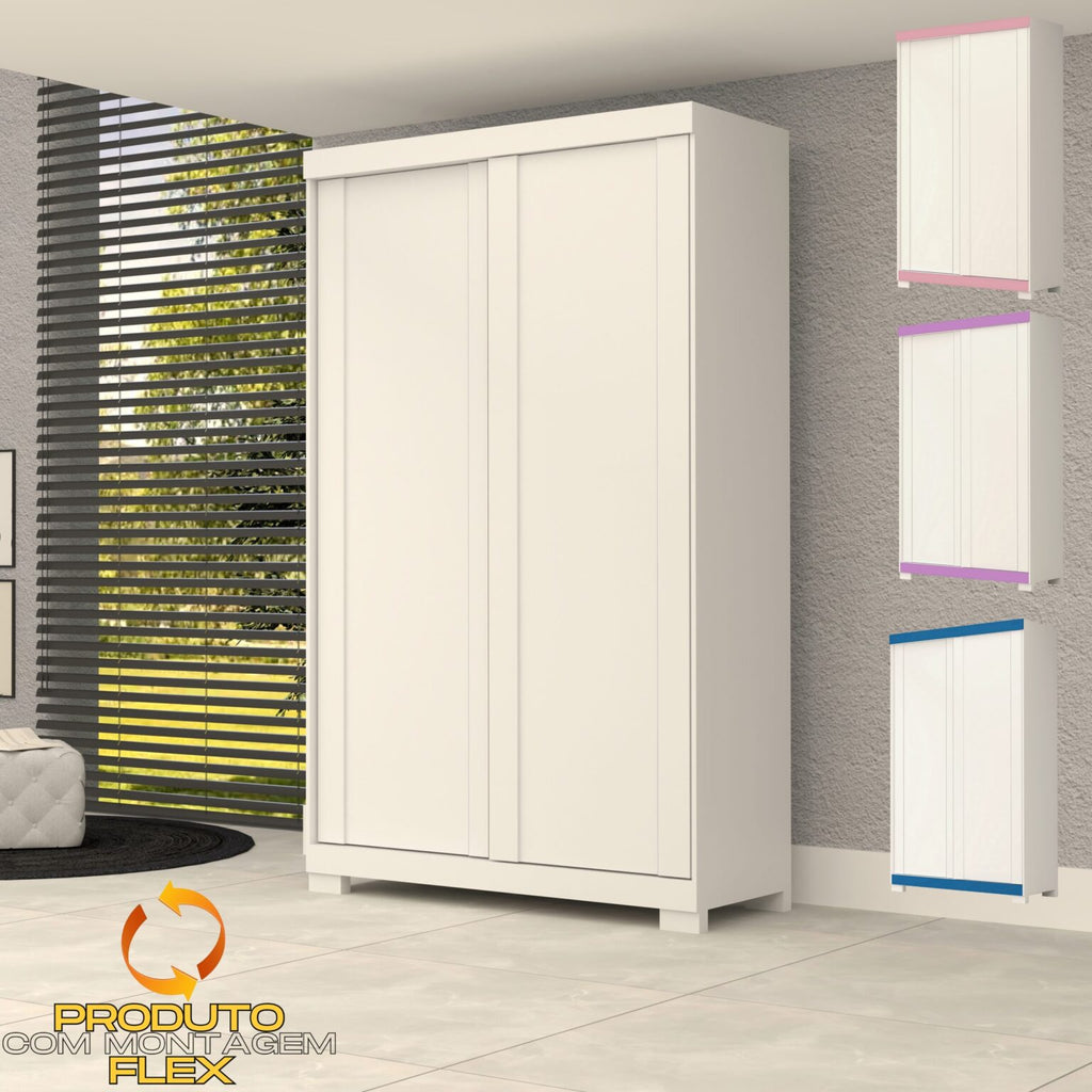 Guarda-Roupa 2 Portas Samira 1,098 m Branco/Azul/Lilás/Rosa Flex – ACP MÓVEIS - Móveis furniture