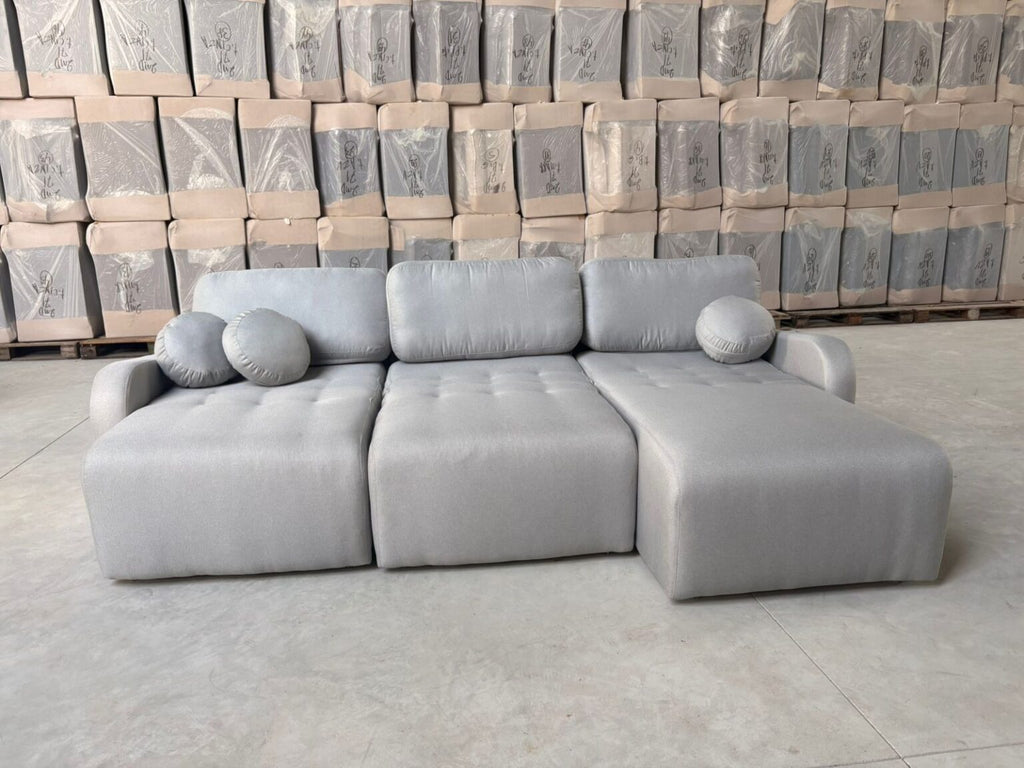 Sofá Cama Retrátil Bellagio 3,00 m Linho Cinza 19 – CONFORT LAR ESTOFADOS