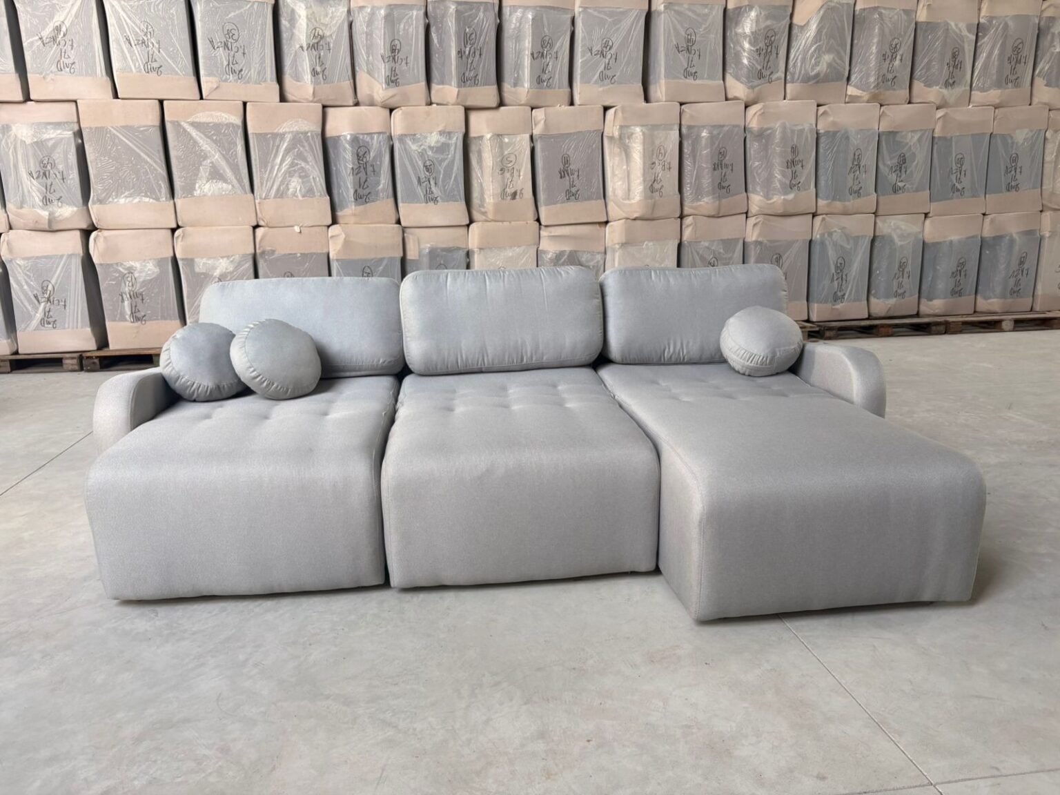 Sofá Cama Retrátil Bellagio 3,00 m Linho Cinza 19 – CONFORT LAR ESTOFADOS