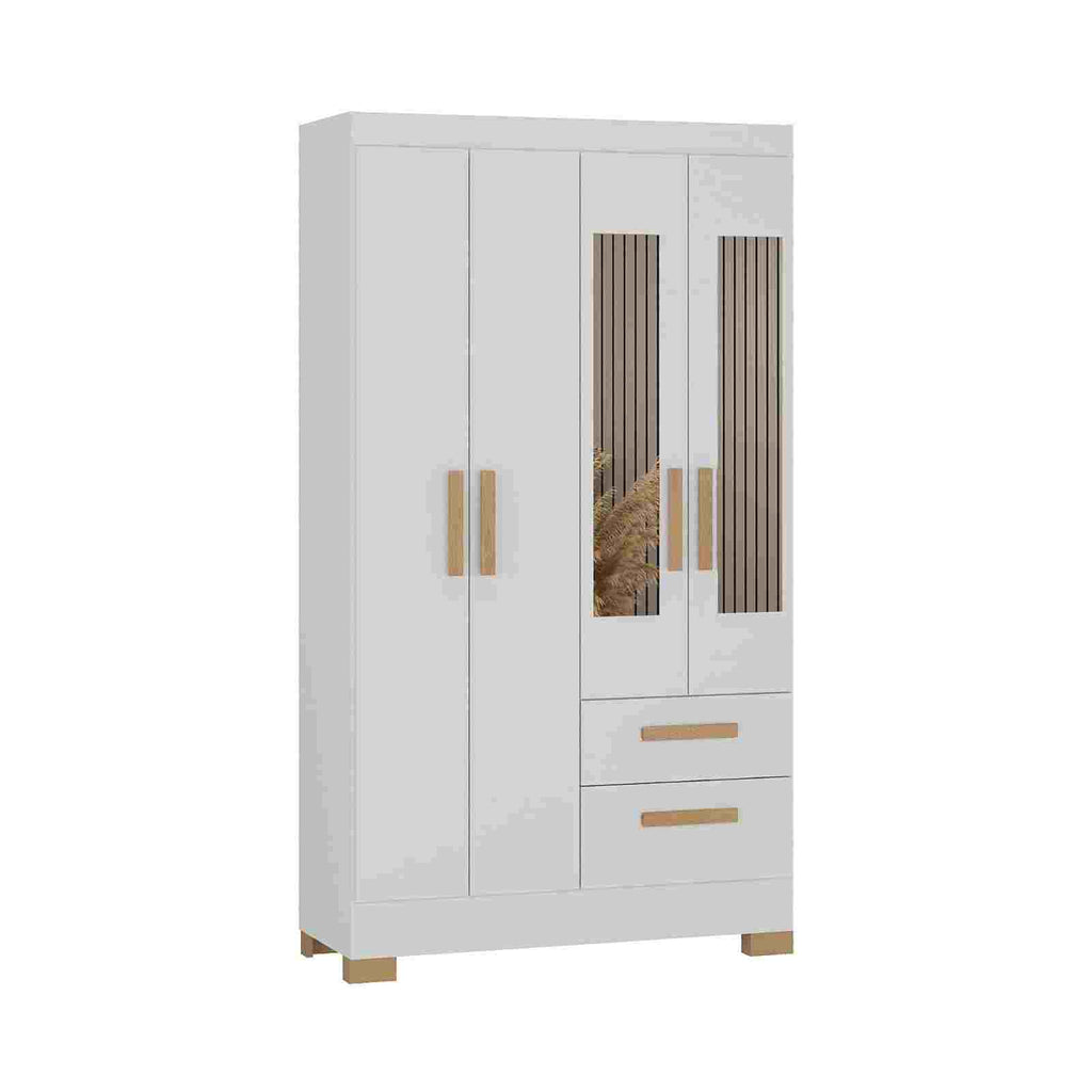 Roupeiro Fortaleza Plus 4P2G com Pes e Espelhos Branco Atualle Moveis