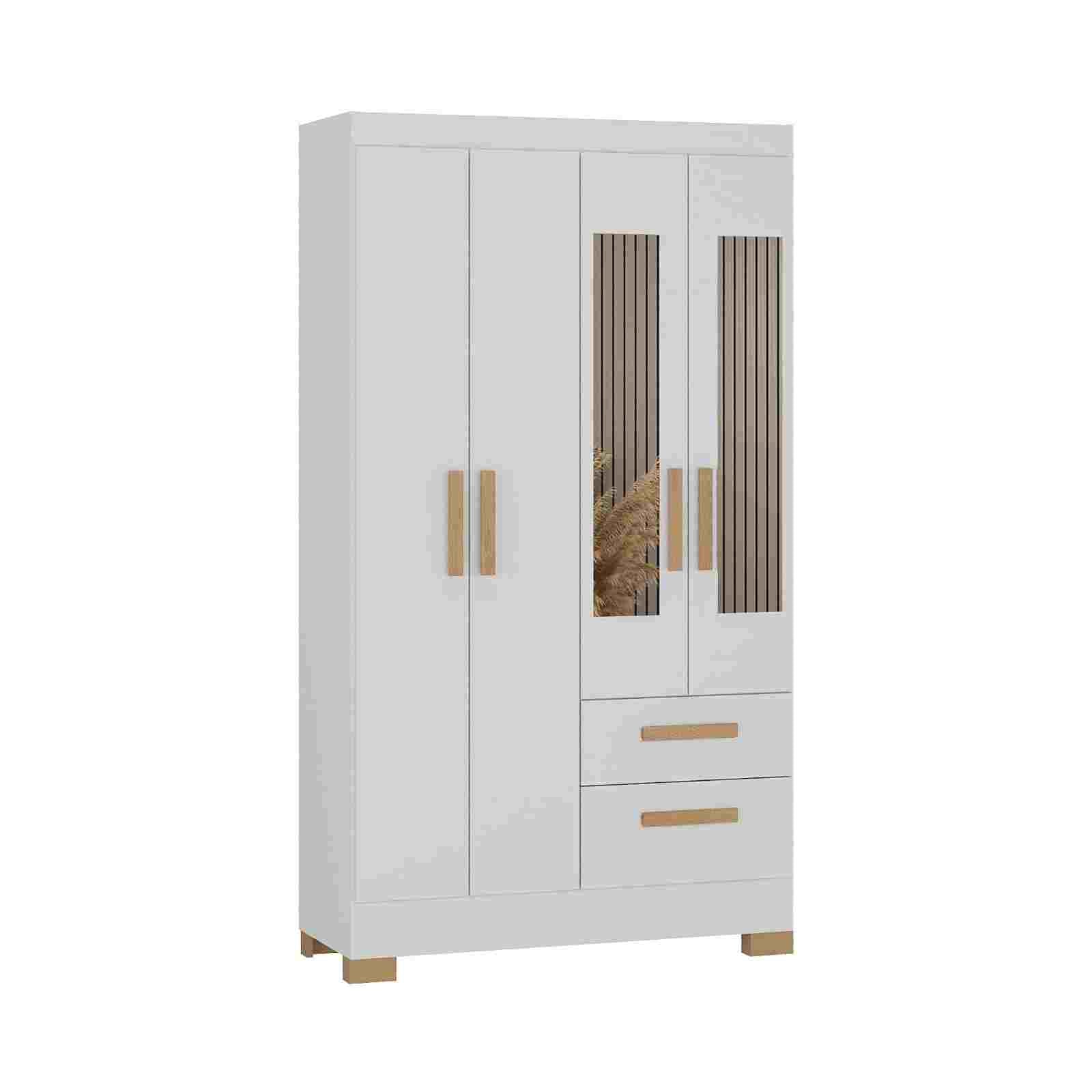 Roupeiro Fortaleza Plus 4P2G com Pes e Espelhos Branco Atualle Moveis