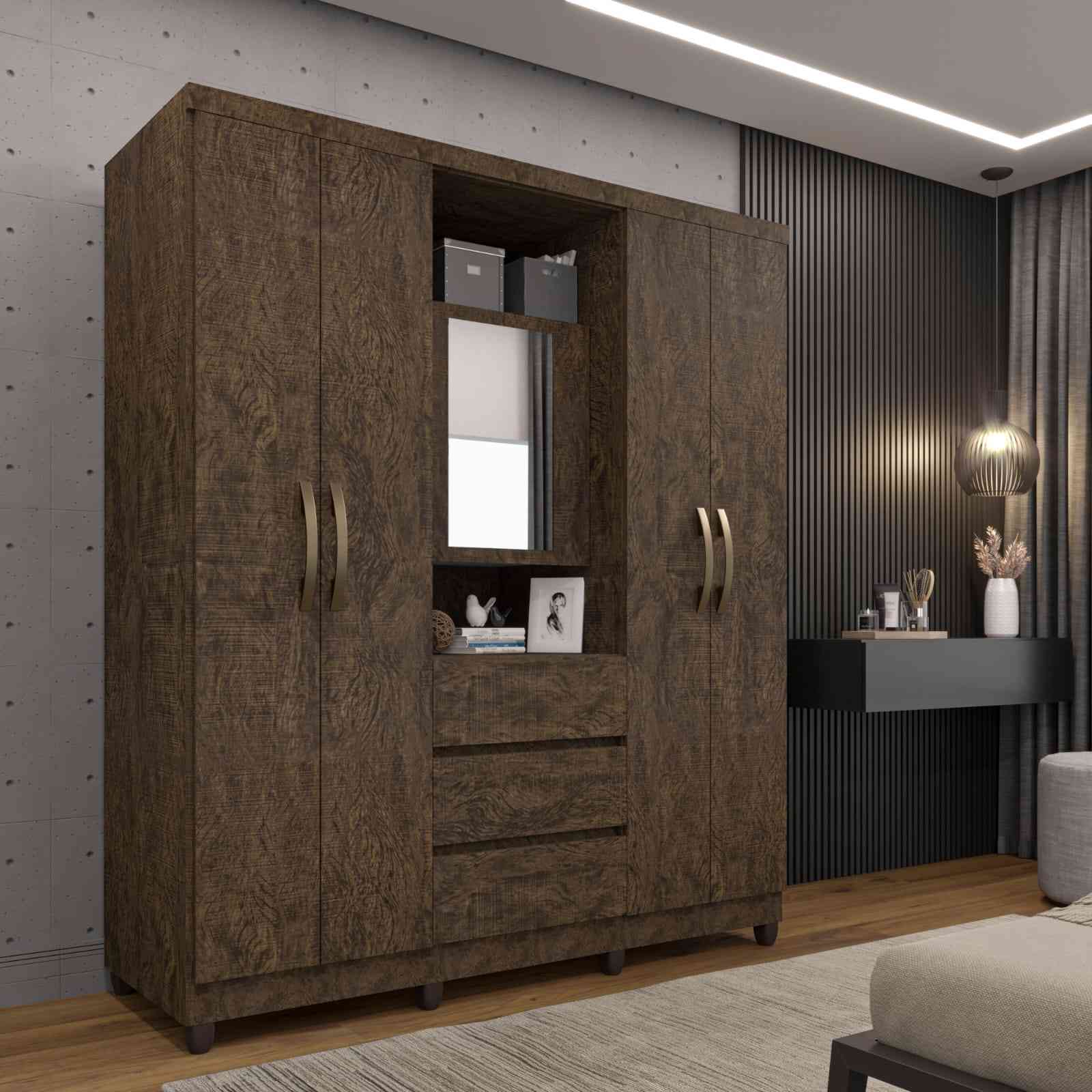 Roupeiro Capelinha Master Top 5P3G c Esp Wengue Natur Imop - Móveis furniture