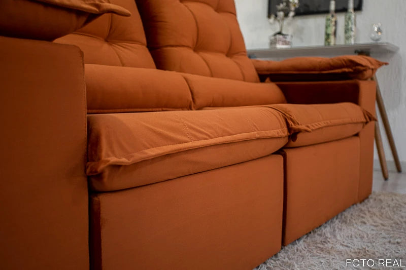 Sofá Retrátil Reclinável Madri 2.00m Veludo Terracota - Móveis furniture