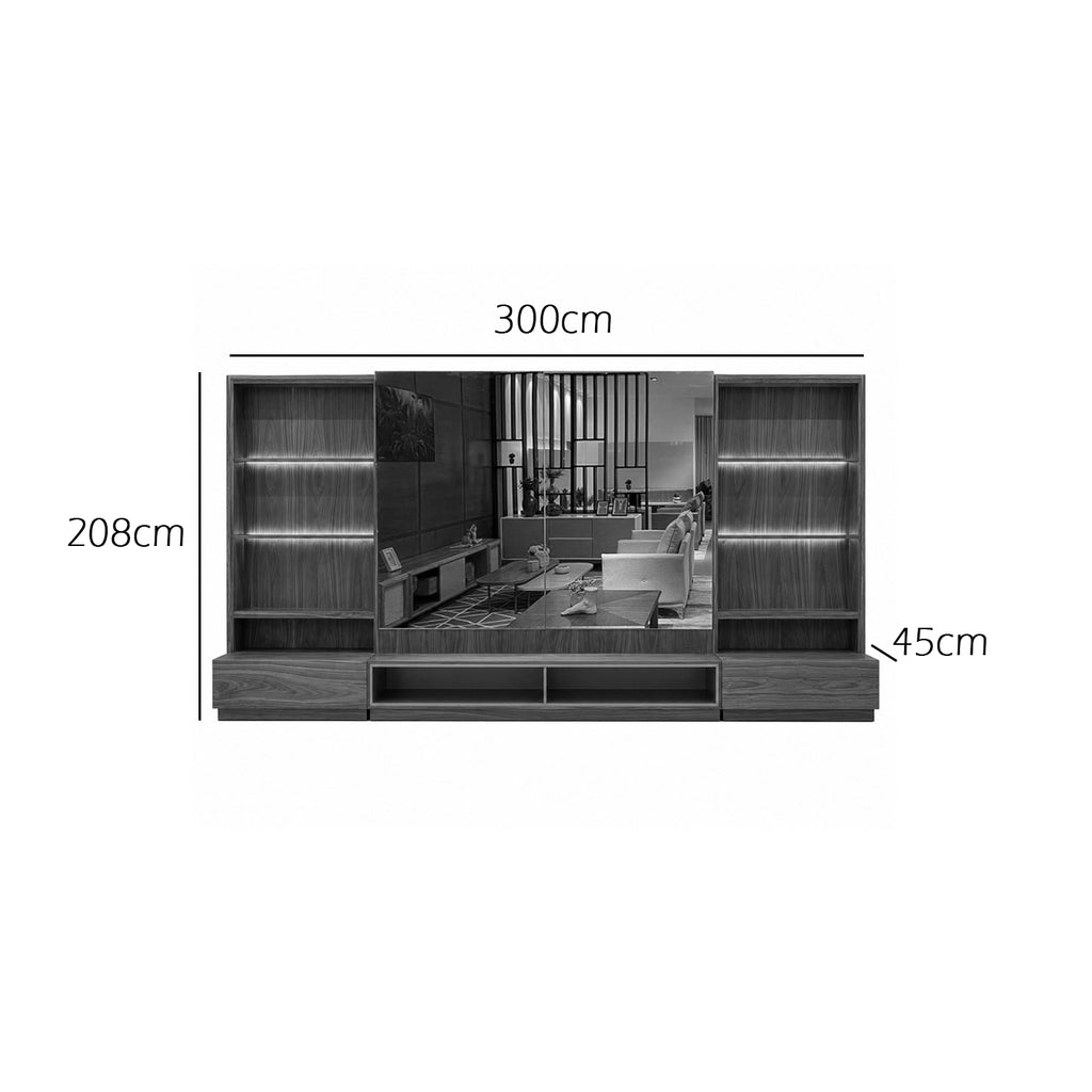 Estante Home Paollo 300cm com Led 2 Portas com Espelho Bronze e 2 Gavetas Pollo Decor