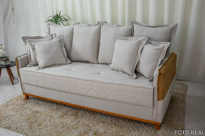 Sofá 3 lugares Vican Larg. 2.00m Linho Bege 5044 Detalhe 05 - Molas Bonnel - Móveis furniture