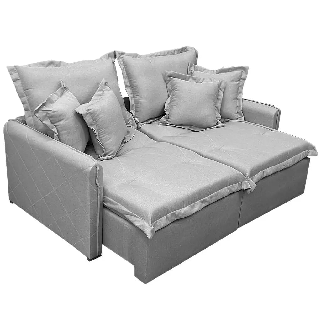 Sofá Cama Lima 200cm em Linho 3 Lugares Retrátil e Reclinável União CINZA
