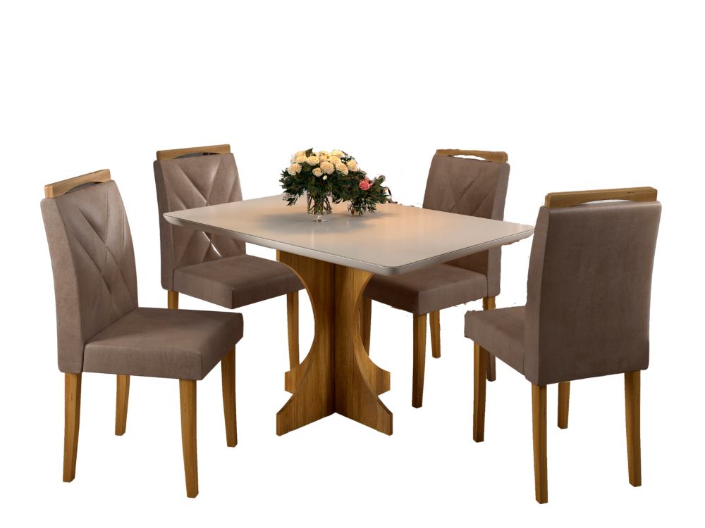 Mesa de Jantar Londres 0.90×0.90 Com 4 Cadeiras Califórnia – Cinamomo/Off White/Avelã