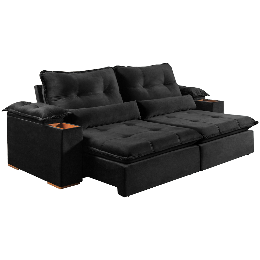 Sofá Retrátil e Reclinável Marrocos 2,50 m Veludo Preto 5040 – VICAM ESTOFADOS