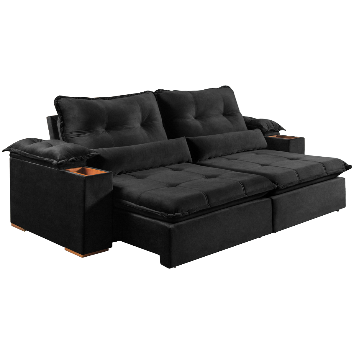 Sofá Retrátil e Reclinável Marrocos 2,50 m Veludo Preto 5040 – VICAM ESTOFADOS