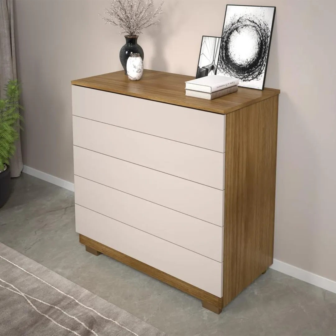 Cômoda 5 Gavetas Fortaleza Cinamono/Off White - Móveis furniture