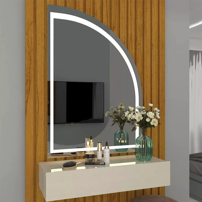 Penteadeira Realeza Ripada Larg. 0.94m C/ Espelho e LED Naturale/Off Gelius - Móveis furniture