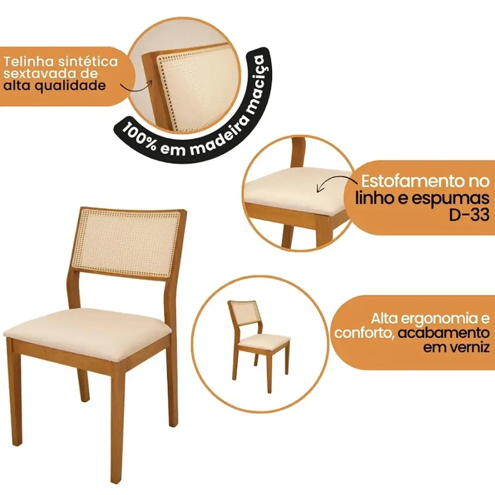 Kit 4 Cadeiras Viena Madeira Tecido Linho HR