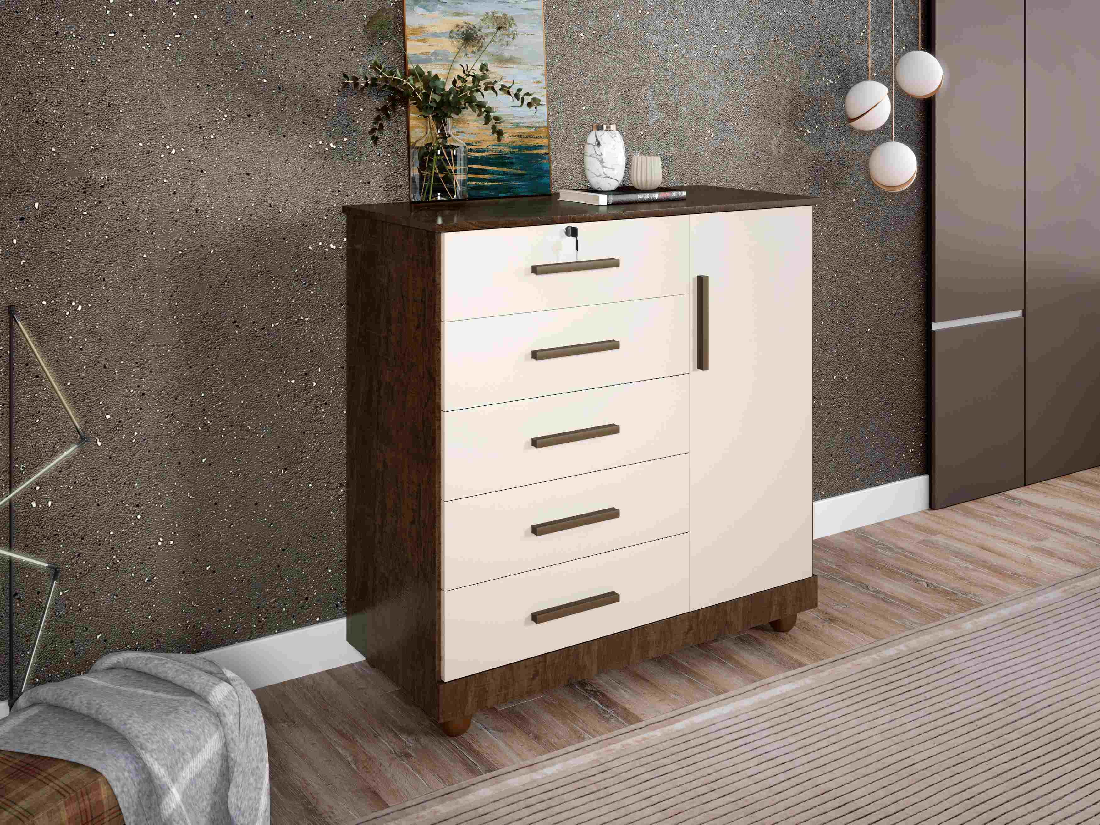 Comoda Fenix 5G1P com Pes - Móveis furniture