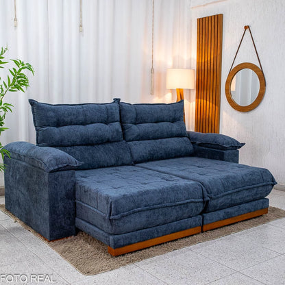 Sofá Retrátil Reclinável Itauna 2.30m Chenille Azul 575 D28 Soft - Molas Ensacadas