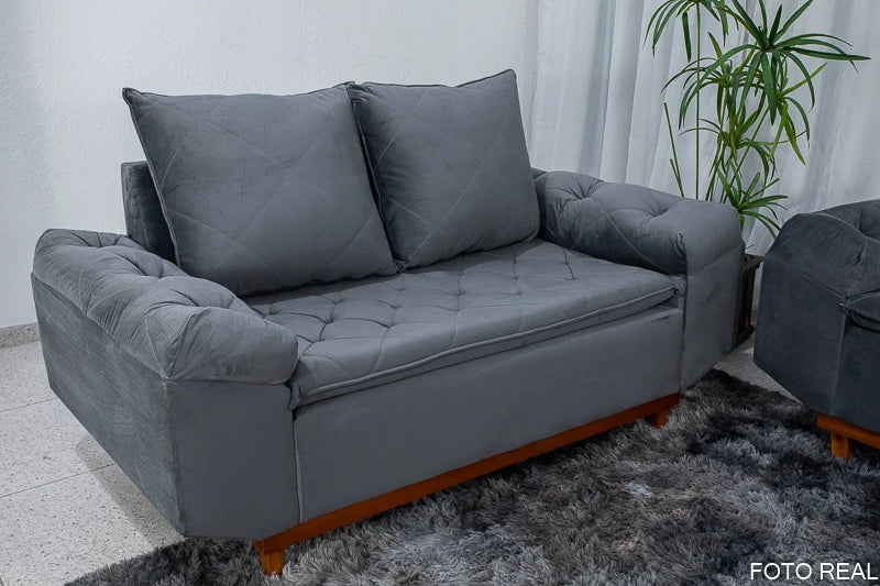 Sofá 2 lugares Bélgica Veludo Cinza Larg. 1.60m Cinza