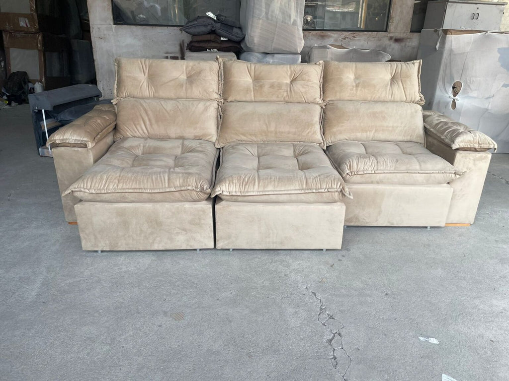 Sofá Retrátil e Reclinável Imperial 2,75 m Veludo Jolie Bege 03 – IMPERIAL DECOR - Móveis furniture