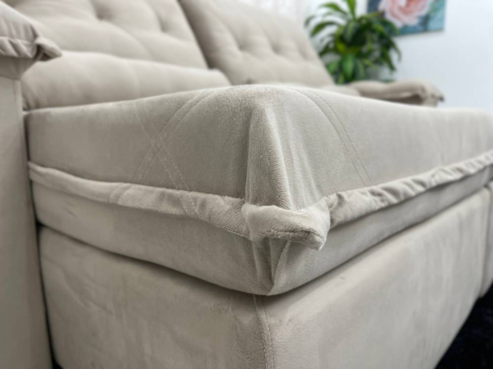 Sofá Retrátil Reclinável Valência 2.50m – Bege Veludo - Móveis furniture