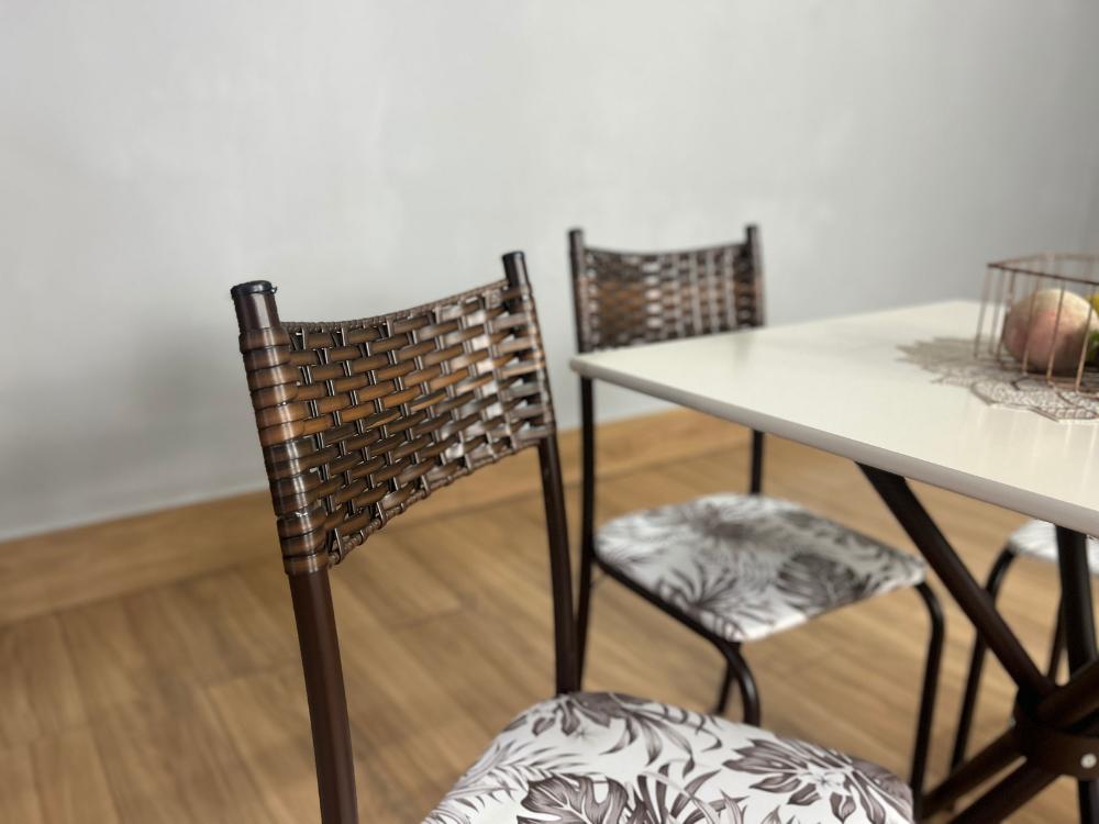 Conjunto Mesa Tubular Macaé Tampo Circular 0.75 Com 4 Cadeiras Ratam – Marrom/Off White