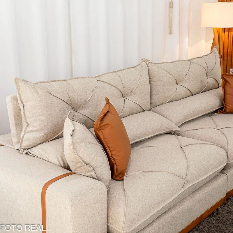 Sofá Retrátil Reclinável Gran Bello 2.90m Linho Bege - Molas Ensacadas