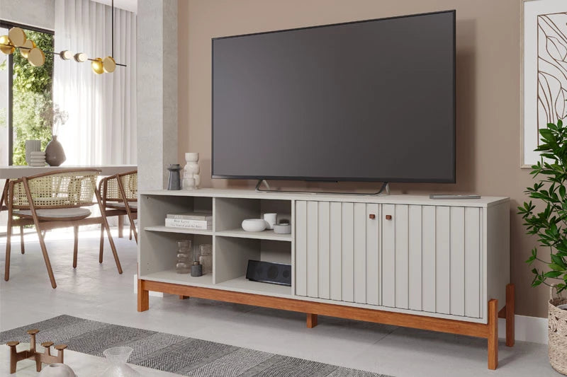 Rack Bancada Holanda Ripado 100% MDF larg. 1.85m Off/Cinamomo Permobile - Móveis furniture