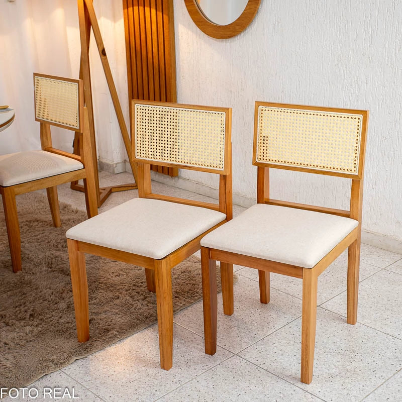 2 Cadeiras Santorini Linho Bege Madeira Maciça - Minas Plac