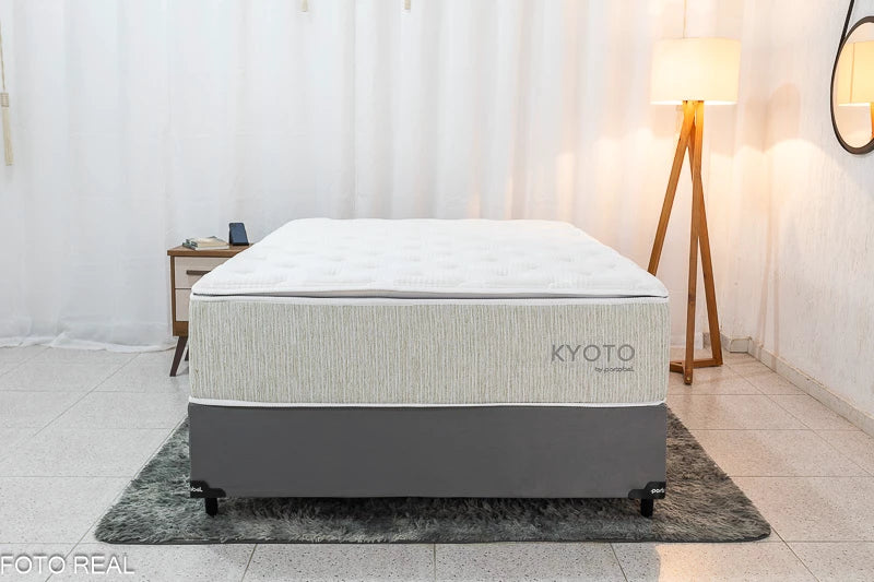Base Box Casal Veludo Cinza + Colchão Casal Kyoto 138x188x70 Portobel - Móveis furniture