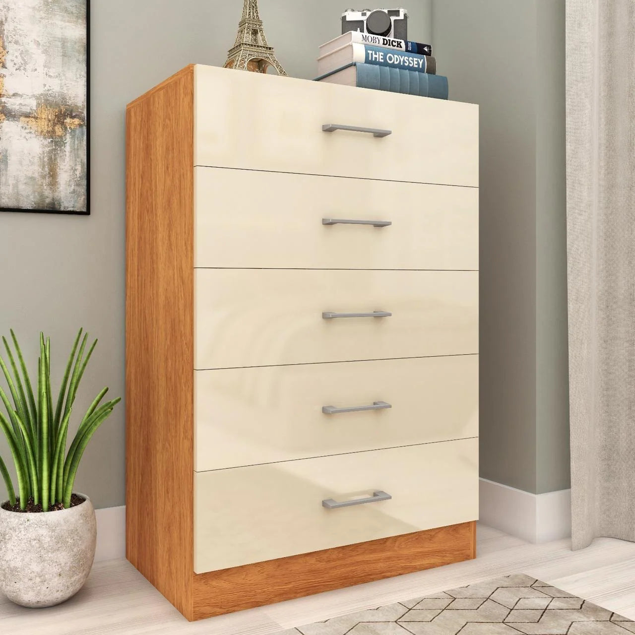 Cômoda 5 Gavetas Aruba Cinamono/Off White – FELLICCI