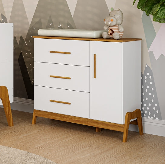 Cômoda Guti Retrô Branco Brilho/Amêndoa – PEROBA MÓVEIS - Móveis furniture