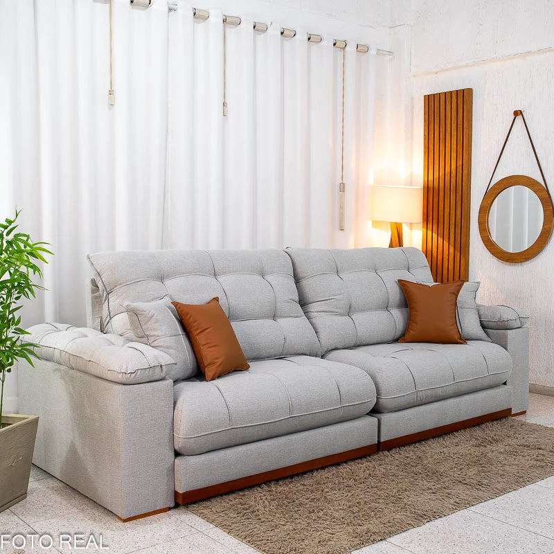 Sofá Retrátil Reclinável Verona 2.90m Linho Cinza Gelo 31 D28 Soft - Molas Ensacadas