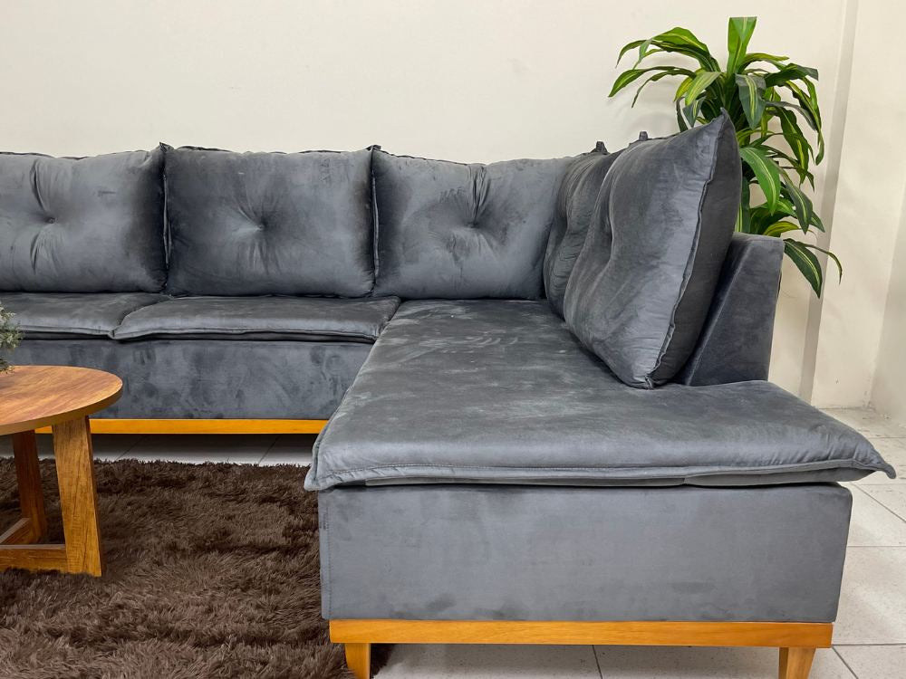 Sofá de Canto 2 x 3 Lugares Malibu – Cinza Veludo - Móveis furniture
