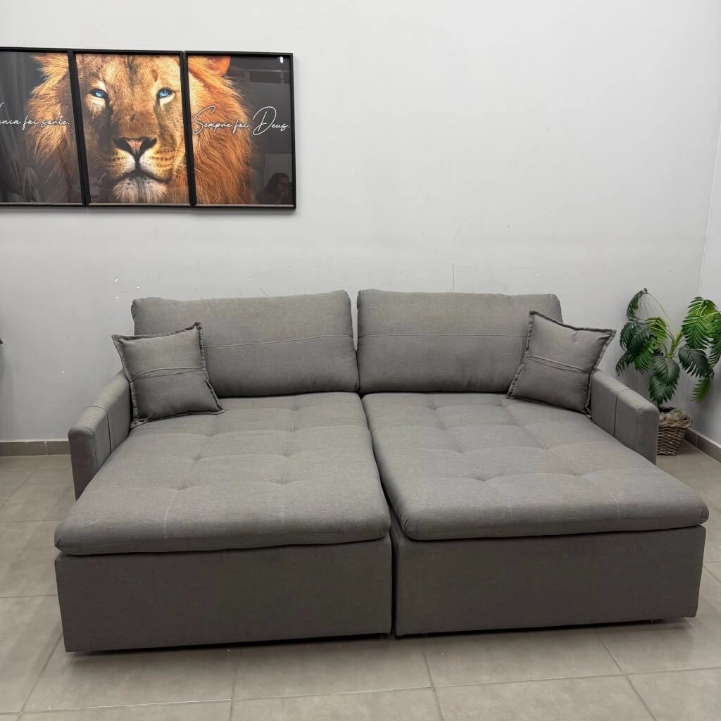 Sofá Cama Portinari 4 Lugares Retrátil e Reclinável 220cm Tecido Linho Innove GRAFITE