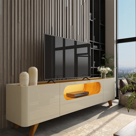 Rack Nobre 210 com LED e Pes Mad Off White.Naturale Gelius - Móveis furniture