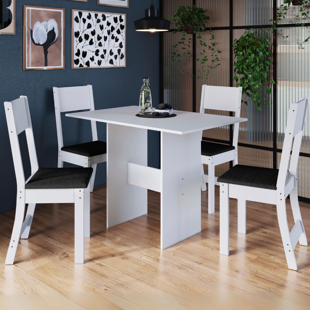 Mesa 4 Cadeiras Karla Branco/Linho Preto – INDÉKES - Móveis furniture