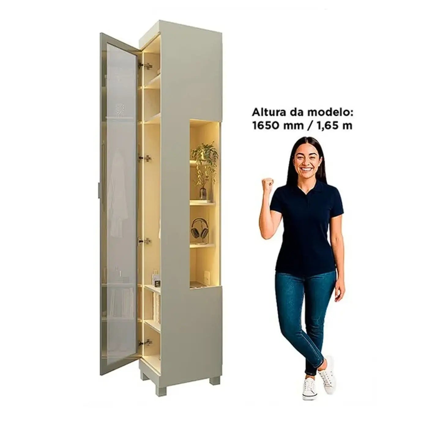 Guarda Roupa Imperatriz Módulo 1 Porta Reflecta com Nicho e Led Gelius